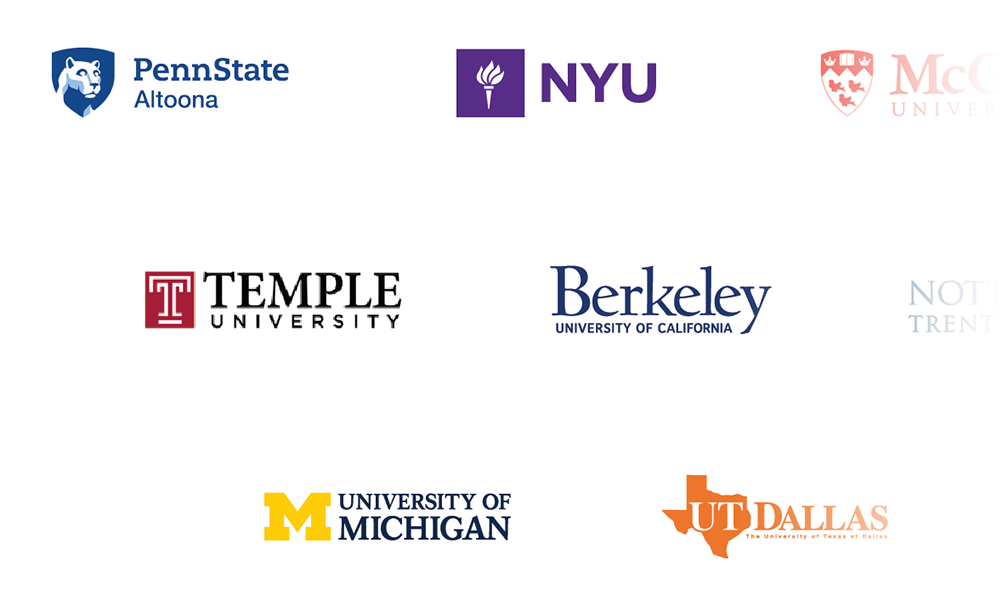Collage of university logos representing educational partners of StockTrak