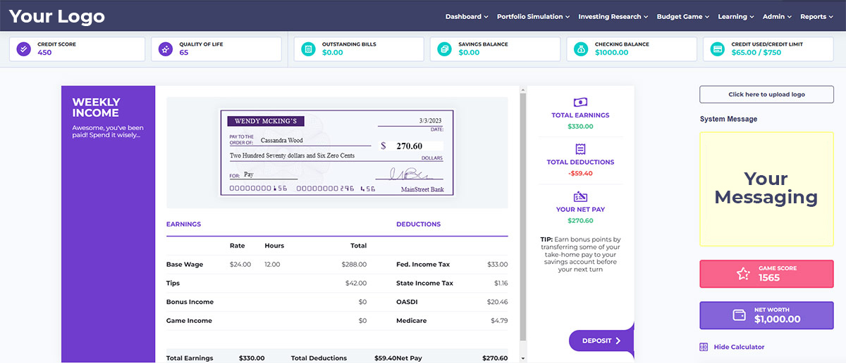 personal budgeting game